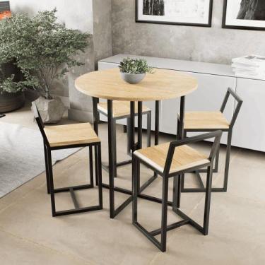 Imagem de Conjunto Mesa Redonda 4 Cadeiras Pequena Pinus Industrial Black - Don 