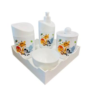 Imagem de Kit Higiene Bebê  Safari Juntos c/bandeja COLORIDA - Dóia Kids , Branc