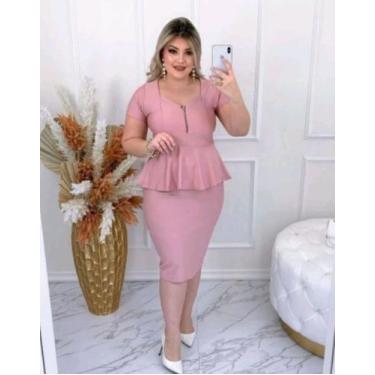 Imagem de Vestido Midi Peplum Coração Moda Evangélica Feminina - MISS FLOWER, Ro