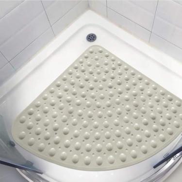 Imagem de Tapete De Chuveiro De Canto Antiderrapante Anti-mofo, Tapete De Banho Quadt Curvo Com Furos De Drenagem E Ventosas, Tapete Durável Para Banheiro E Hotel, Lightgray, 80cmX80cm