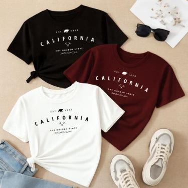 Imagem de Kit com 3 Camisetas Estampa California Golden State Modinha Nova Linda