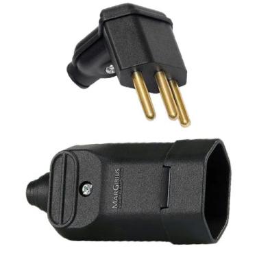 Imagem de Plug Plugue Macho 90 Graus 10a + Tomada Femea 3 Pinos 20a Preto Margir