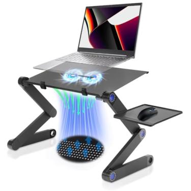 Imagem de Mesa Notebook Cama, 42 * 26 * 46 cm, Mesa para Notebook com Ventilador, Suporte para Notebook e Laptop Ajustável, Portátil de Alumínio Suporte para Notebook Cama