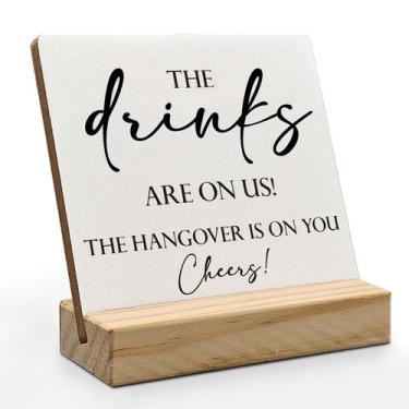 Imagem de Placa de casamento de madeira assina ANIANG para decoração de bar aber