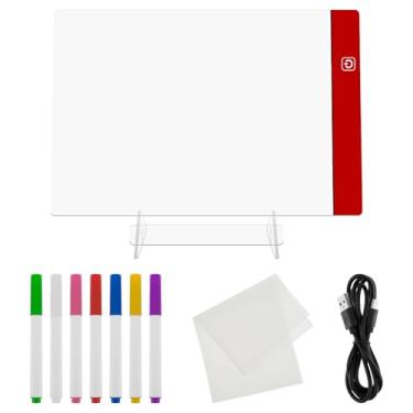 Imagem de ZJRDYYK Quadro de acrílico apagável a seco com luz, quadro de LED de 35 x 25 cm com 6 cores, quadro de mensagens brilhante com 7 canetas, presente de Natal para crianças e adultos