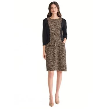Imagem de Kasper Vestido feminino de malha com manga 3/4 e jacquard, Camelo escuro/preto, 52