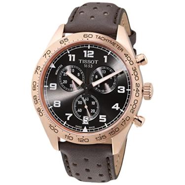 Imagem de Tissot Relógio Masculino PRS 516 Cronógrafo 316L Caixa de Aço Inoxidável com Revestimento PVD Ouro Rosa com Pulseira de Couro, Cinza, 22 (Modelo: T1316173608200)