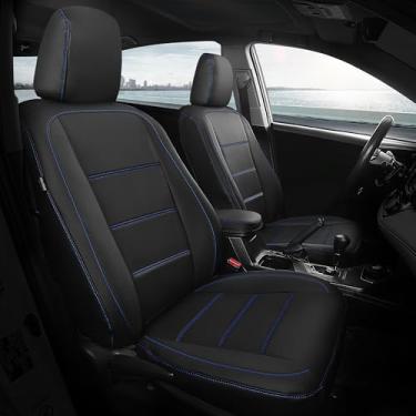 Imagem de FREESOO Capas de assento personalizadas para Toyota Corolla LE 2023 2024 2025, capas de assento de carro impermeáveis para carros, almofadas protetoras de couro de luxo, conjunto completo preto e azul