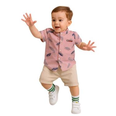 Imagem de Conjunto Roupa Mauricinho Infantil Temático Menino Rosa - anjo da mamã