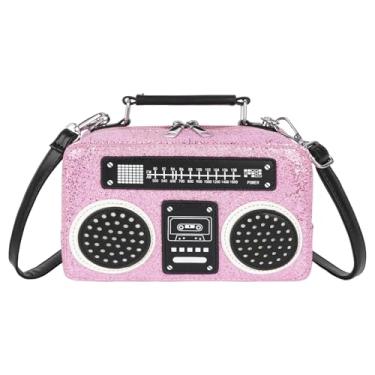 Imagem de Bolsa de mão vintage para gravador de rádio, alça de metal, alça de metal, bolsa de ombro pequena, Rosa Ba-glitter, Bolsa clutch transversal