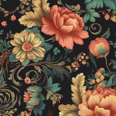 Imagem de BOKEBEVE Papel de parede floral colorido vermelho para contato vintage papel de parede boho flor papel de parede para armário de fundo realce paredes removíveis para locatários 17,5 x 196,5 pol