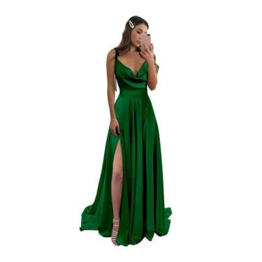 Imagem de Vestido de baile Monvelli com capuz de cetim e bolsos verde esmeralda