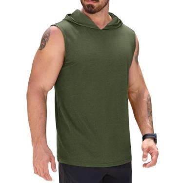 Imagem de Camiseta regata masculina com capuz UPF 50+ sem mangas verde militar S