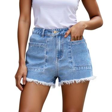 Imagem de Shorts jeans, apenas com cintura média, azul claro para mulheres XXL -