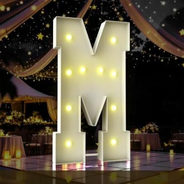 Imagem de Letras iluminadas para letreiro de 1,2 m, letreiro de 1,2 m de altura, grande placa de LED para festas, decorações de aniversário, formatura, formatura, chá de bebê (letra M)