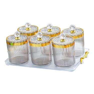 Imagem de DimyFew Recipiente para armazenamento de alimentos com bandeja organizadora decorativa pote de açúcar para sala de estar festa de fim de ano lanche frutas, Cinza