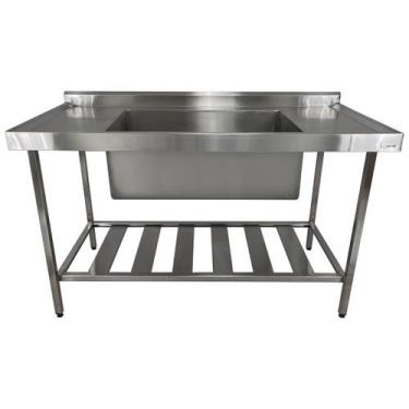 Imagem de Pia Aço Inox Industrial 140x70x90 cm Cuba Grande Cubão Centralizada No