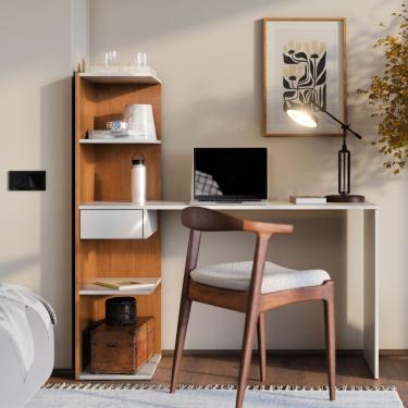Imagem de Escrivaninha Infinity Home Office Funcional Com Gaveta E Prateleiras Moderna Para Escritório E Estudo Off Canela