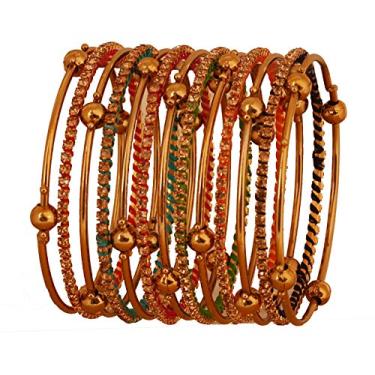 Imagem de Nova coleção de braceletes coloridos da Touchstone, encantador de madeira de bollywood indiano, multicolorida, fio de seda sintética, amarelo, strass, joias, braceletes. Conjunto de 13 em tom dourado antigo para mulheres. Multicor