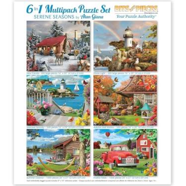 Imagem de Bits and Pieces - Conjunto de quebra-cabeças Alan Giana 6 em 1 para adultos - Estações serenas - Dois 300, dois de 500 e 2 1000 peças Winter Light House Beach Autumn Lake Farm Puzzle Set Jigsaws