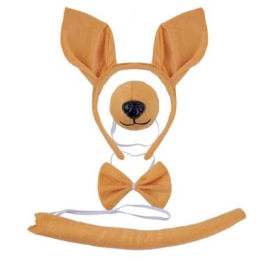 Imagem de BEBAOVO Conjunto de fantasia de canguru com orelhas, faixa de cabeça, nariz, gravata borboleta, cauda, saia tutu, acessórios de fantasia de animal de Halloween, Marrom, One Size