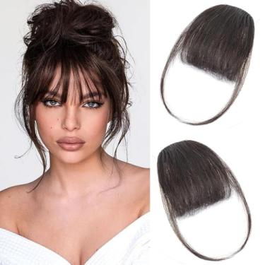Imagem de Seimainurs Prendedor em franja 100% extensões de cabelo humano real franja Wispy Bangs Clip on Air Bangs para mulheres (marrom escuro, clipe em franja Wispy)