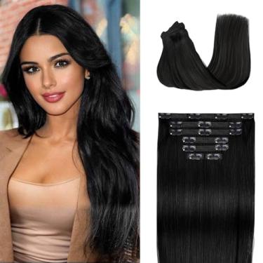 Imagem de Fimislosion Extensões de cabelo real com clipe em cabelo humano, extensões de cabelo sem costura, cabelo humano real, extensões de clipe de 35 cm para mulheres, preto natural 120 g, 7 peças