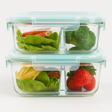 Imagem de Kit 2 Pote Vidro Hermético com Tampa e divisória 640ML - Armazenamento Seguro e Conservação de Alimentos - Organizador para Cozinha e Produtos Secos