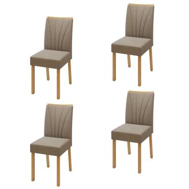 Imagem de Conjunto 4 Cadeiras para Sala de Jantar Pés Madeira Maciça Jade Tessera Amêndoa Clean/Animale Bege