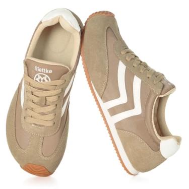 Imagem de Tênis fashion feminino casual de largura larga, couro legítimo, tênis de caminhada, moderno, leve, confortável, cadarço antiderrapante, para uso ao ar livre, com palmilha de espuma viscoelástica