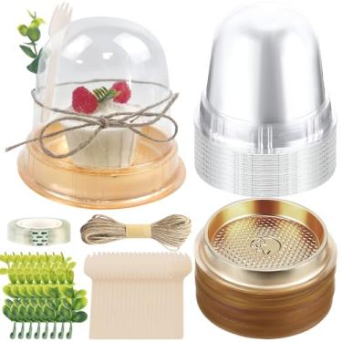 Imagem de CIEOVO Conjunto de 50 conjuntos de copos de charcutaria com tampas, recipiente de cupcake de plástico transparente, aperitivo, garfos de madeira, folhas de eucalipto e corda para chá de panela