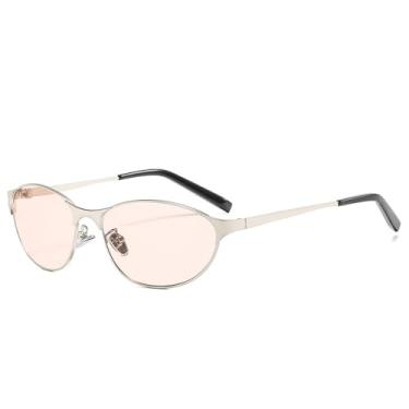 Imagem de Óculos de sol gatinho com armação pequena da moda, masculino e feminino, óculos de metal, clássico, casual, para dirigir, UV400, prata, chá, óculos de sol