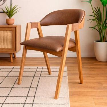 Imagem de Cadeira de Jantar Aurora Encosto Madeira Curva Mel Braço com Corda Sog