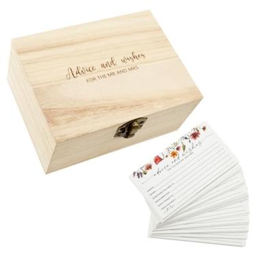 Imagem de 50 peças de conselhos e desejos para o Sr. e Sra. Caixa de cartões de conselhos de chá de panela decorativa de conselhos de casamento kit de caixa de madeira para chá de panela livro de convidados