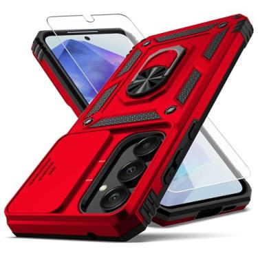 Imagem de Capa para Samsung Galaxy A55 5G, com capa para lente de câmera HD, [grau militar] capa protetora à prova de choque com suporte de carro para Samsung A55 5G, vermelha