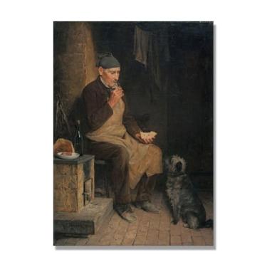 Imagem de Pinturas a óleo famosas, (pessoas idosas comendo lanches) por Albrecht Anker, reprodução impressa em tela, arte de cenário para decoração de sala de estar. Tela 50 x 70 cm - 19,6 x 27,5 pol