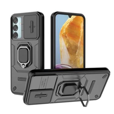 Imagem de SORAKA Capa para Samsung Galaxy M15 5G com suporte e tampa deslizante para câmera Capa Samsung Galaxy M15 5G com placa de metal para suporte magnético para carro Capa de camada dupla em PC e TPU