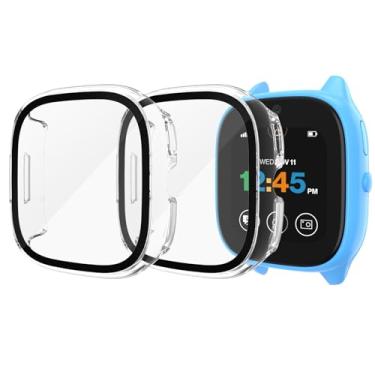 Imagem de Tobfit [Pacote com 2] Capa protetora de tela para Verizon Gizmo Watch 3 com capa protetora de vidro temperado HD, capa rígida de policarbonato com cobertura total para relógio infantil Gizmo 3
