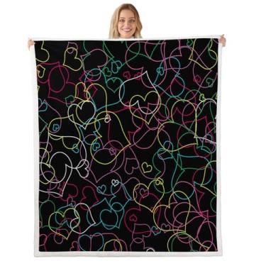 Imagem de Cobertor colorido com estampa de coração, cobertor de lã de grafite colorido, cobertor de cama para sofá ou cama, cobertor hippie, macio, quente, leve para crianças, adultos, mulheres, presente (101 x