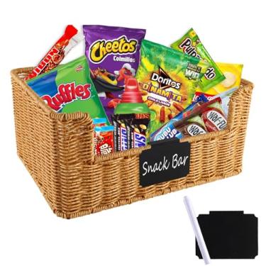 Imagem de Yomjarl Organizador de lanchonete, organizadores de despensa e caixas de armazenamento, cesta de lanche tecida à mão para bancada, caixa de exibição de lanche para doces, pacote de bebidas, batatas