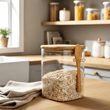 Imagem de Potes Vidro Grande Herméticos Tampa Bambu com Colher Borossilicato Armazenar Alimentos Cereal Café (Mini)