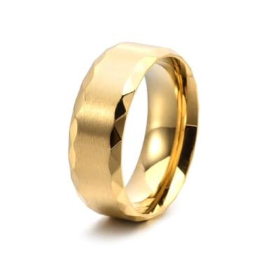 Imagem de SeiMios Aliança de casamento masculina 8 mm titânio fosco acabamento escovado com bordas multifacetadas ajuste confortável tamanho 7-12, Aço inoxidável, Sem pedra preciosa