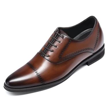 Imagem de CHAMARIPA Sapatos Oxford Derby Elevator masculinos: aumento de altura invisível | Palmilha de elevação personalizada embutida | Pele de bezerro respirável para uso o dia todo | Negócios formais e
