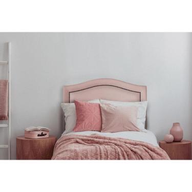 Imagem de Cabeceira Solteiro Curva Luxo Courino Rosa Com Tachas Fumê