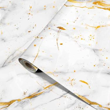 Imagem de HOMETITUTE Papel de parede de mármore de ouro branco descasque e cole 39,9 cm x 100,1 cm Papel de contato de vinil removível autoadesivo para parede, bancada, armários, móveis, decoração de casa