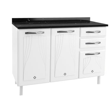 Imagem de Balcão de Pia em Aço 3 Portas 2 Gavetas 120cm com Tampo - Branco