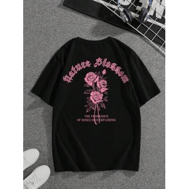 Imagem de Camiseta Masculina Estampada Rosas Algodão Basica Streetwear - crushed
