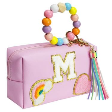 Imagem de Bolsa de maquiagem Elilier Preppy Patch rosa impermeável tamanho peque