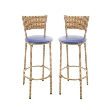 Imagem de KIT 2 Banquetas Alta Encapada Junco CAPPUCCINO Area de Lazer Cozinha B