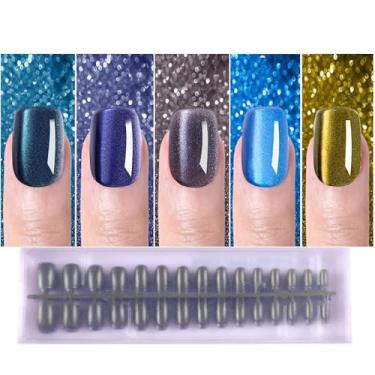 Imagem de Pregos curtos quadrados pressionados, 150 unhas, unhas postiças de gel macio e brilhante, unhas postiças de acrílico natural e reutilizáveis para mulheres e meninas em 15 tamanhos